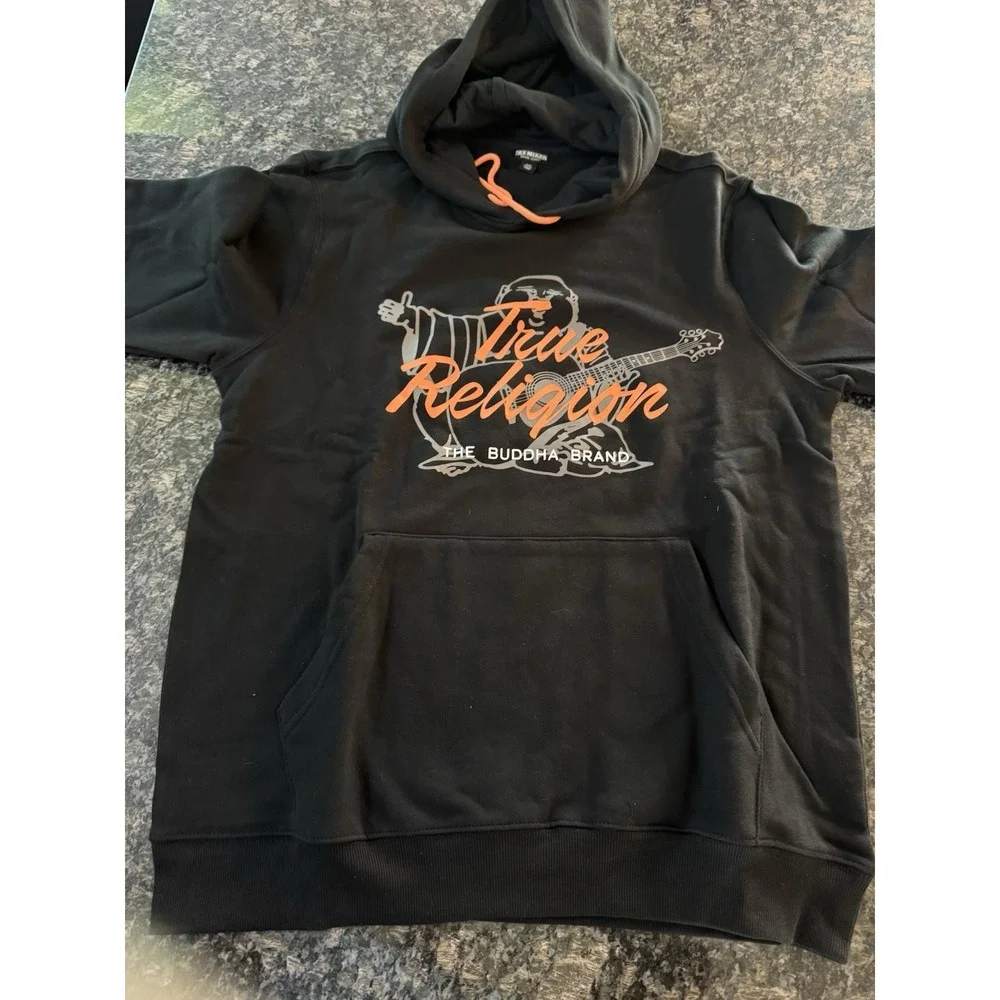 True Religion SCRIPT LOGO BUDDHA HOODIE Black‎ Orange Sz m